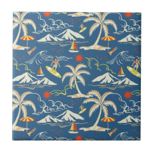 Azulejo Patrón Tropical Retro Surf