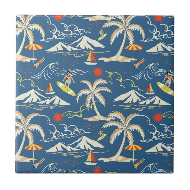 Azulejo Patrón Tropical Retro Surf (Frente)