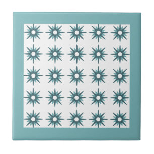 Azulejo Patrón Turquesa Starburst Moderno De Mediados Del 