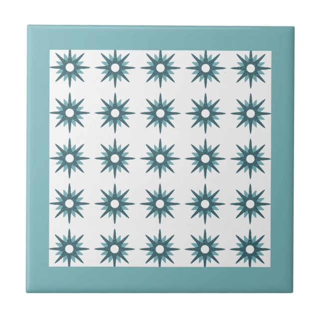Azulejo Patrón Turquesa Starburst Moderno De Mediados Del  (Frente)