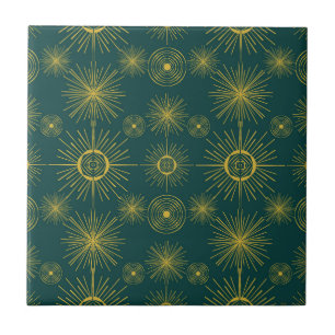 Azulejo Patrón Verde azulado de estrellas solares celestes