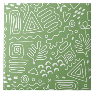 Azulejo Patrón verde de formas abstractas dibujadas a mano
