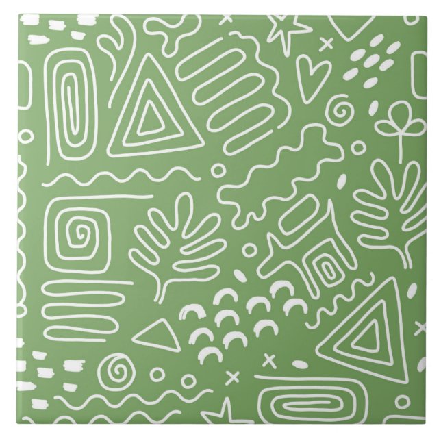 Azulejo Patrón verde de formas abstractas dibujadas a mano (Frente)