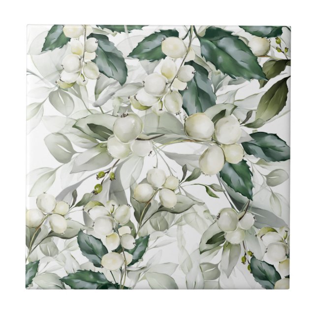 Azulejo Patrón verde de ramas holly de vacaciones de invie (Frente)