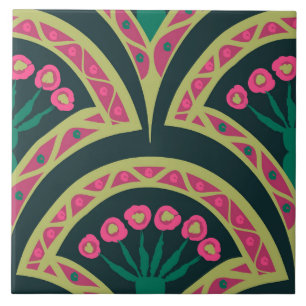 Azulejo patrón verde en forma de concha