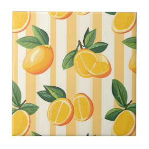 Azulejo Patrón vibrante de cítricos con hojas verdes (3)