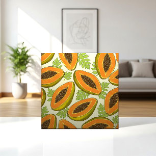 Azulejo Patrón vibrante de frutas y hojas de papaya tropic