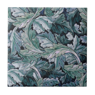 Azulejo Patrón vintage azul de hoja de acanto de William M