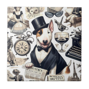 Azulejo Patrón vintage de bull terrier