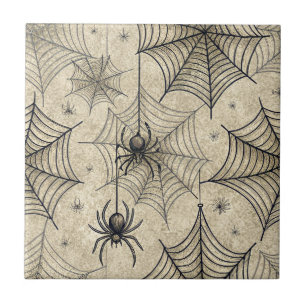 Azulejo Patrón Vintage de Halloween de Arañas y Telarañas