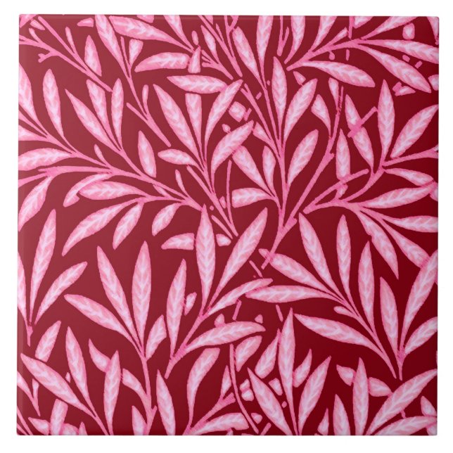 Azulejo Patrón William Morris Willow, Borgoña y Rosa (Frente)