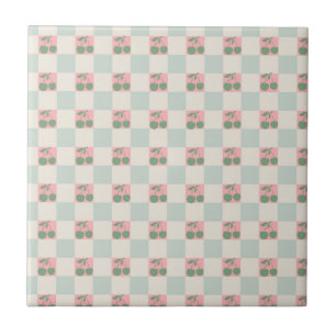 Azulejo Patrón Y2K de cerezo estético verde rosado