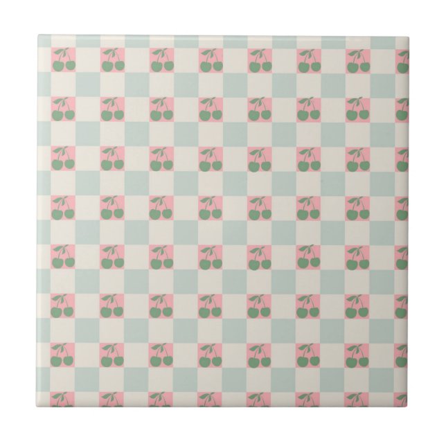 Azulejo Patrón Y2K de cerezo estético verde rosado (Frente)