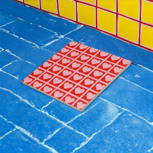 Azulejo Patrón Y2K de corazón a cuadros rosa rojo retro