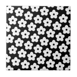 Azulejo Patrón Y2K de flor blanca y negra