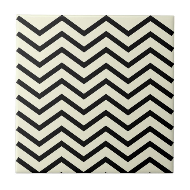 Azulejo Patrón Zag de zag de chevron negro y blanco (Frente)