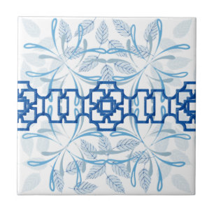 Azulejo Patrón zen de chinoiserie floral geométrico azul
