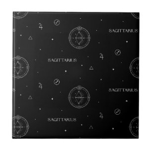 Azulejo Patrón zodiacal de Sagitario en negro y blanco