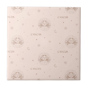 Azulejo Patrón Zodiaco Cáncer en Marrón y Burdeos