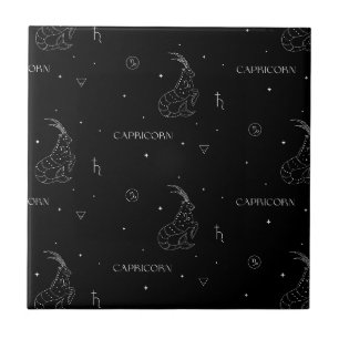 Azulejo Patrón Zodíaco de Capricornio en Negro y Blanco