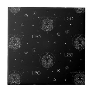 Azulejo Patrón Zodiaco de Leo en Blanco y Negro