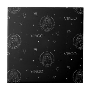 Azulejo Patrón Zodiaco Virgo en Blanco y Negro