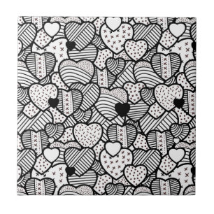 Azulejo Patrones de corazones blancos negros lindos