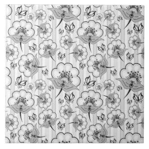 Azulejo Patrones de flores sin costuras blancas y negras l
