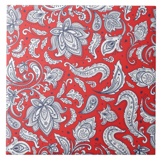 Azulejo Patrones de flores vintage rojas lindas (Frente)