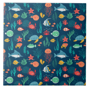 Azulejo patrones de fondo de vida marina animada