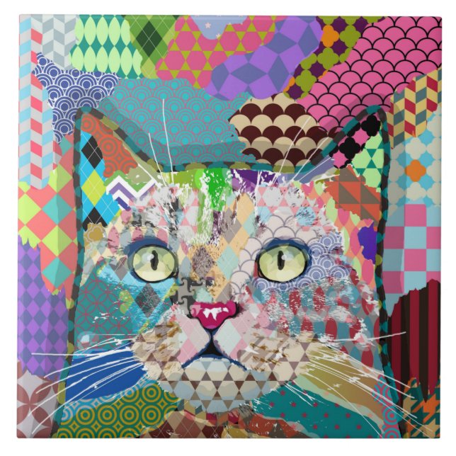 Azulejo Patrones de gato multicolor 671 (Frente)