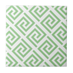 Azulejo Patrones de Llave Griega Salvia Verde Blanca con C