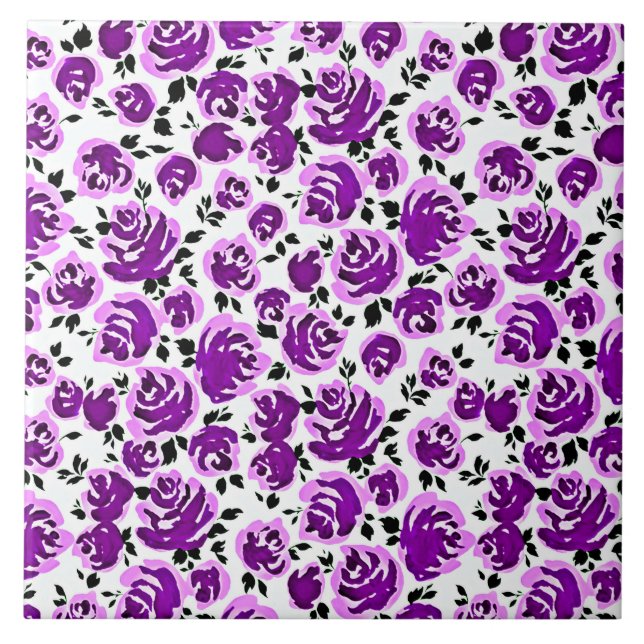 Azulejo Patrones de rosas violetas y blancos (Frente)