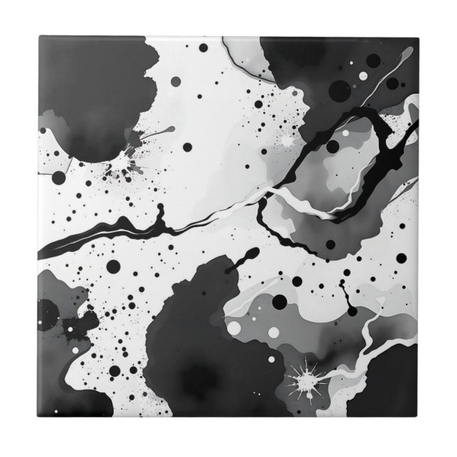 Azulejo Patrones de tinta fluida en blanco y negro con sal (Frente)