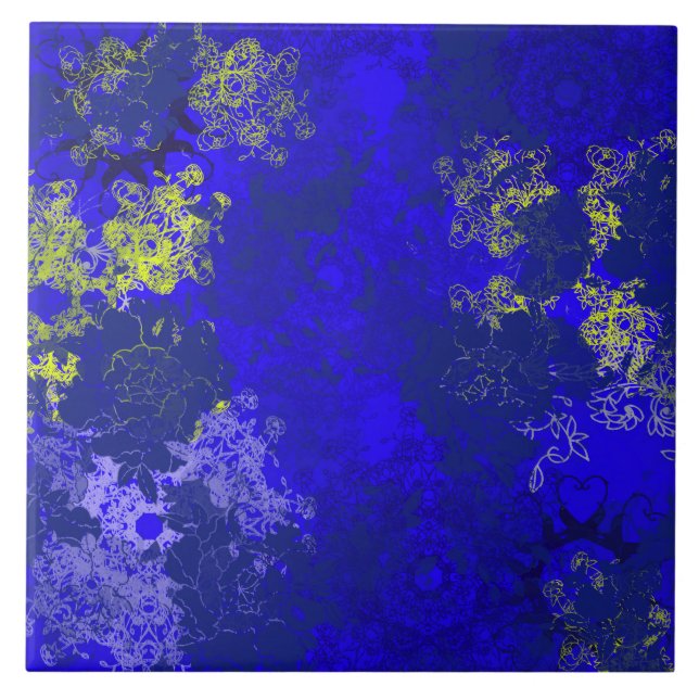 Azulejo patrones florales azules japoneses (Frente)