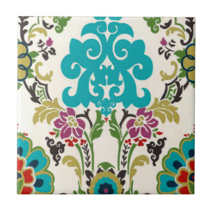Azulejo Patrones florales Damask Plum Turquoise