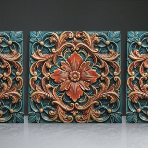 Azulejo Patrones florales victorianos de hoja de té verde