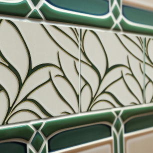 Azulejo Patrones orgánicos verdes y beige crema sin fisura