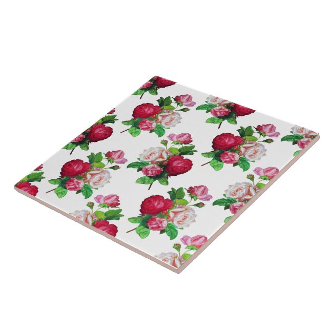 Azulejo Pattern with Red, White and Pink Roses, (Lado)