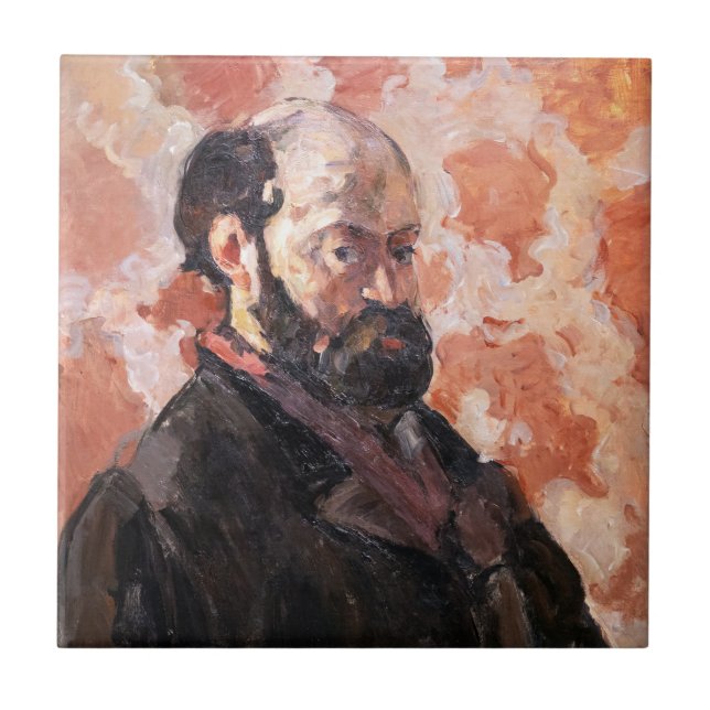 Azulejo Paul Cezanne - autorretrato de fondo rosa (Frente)