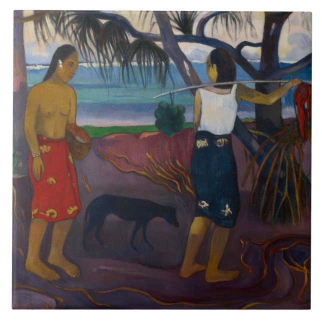 Azulejo Paul Gauguin - Bajo el Pandano (Frente)