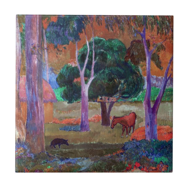 Azulejo Paul Gauguin - Paisaje con cerdo y caballo (Frente)