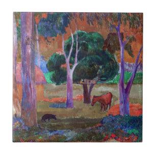 Azulejo Paul Gauguin - Paisaje con un Cerdo y un Caballo