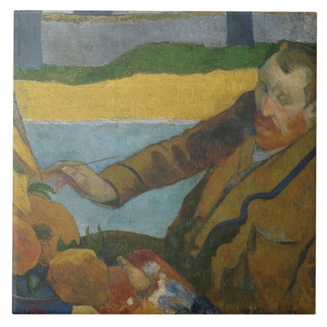 Azulejo Paul Gauguin Vincent van Gogh pintando girasoles (Frente)