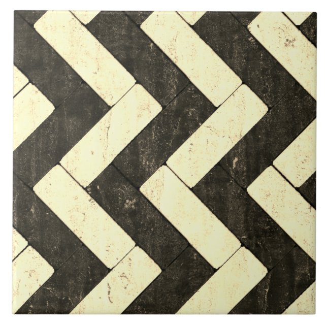 Azulejo Pavimentadoras blancas y negras del zigzag del (Frente)