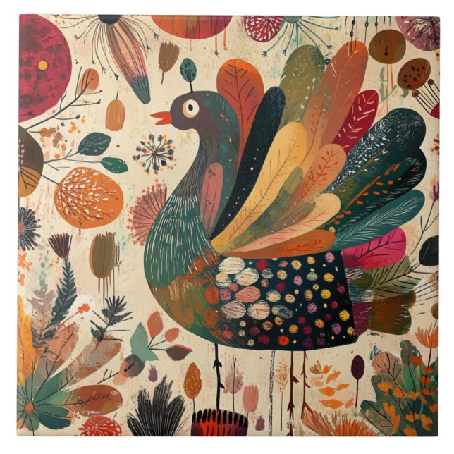 Azulejo Pavo de otoño retro boho patchwork (Frente)