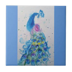 Azulejo Pavo Real Azul Acuarela Pájaro Azul Aves