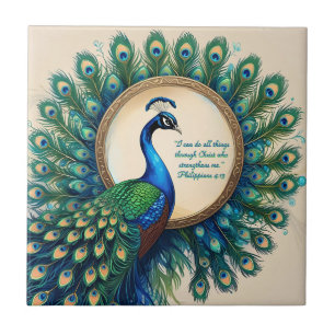 Azulejo Pavo Real Celestial Versículo de la Biblia 
