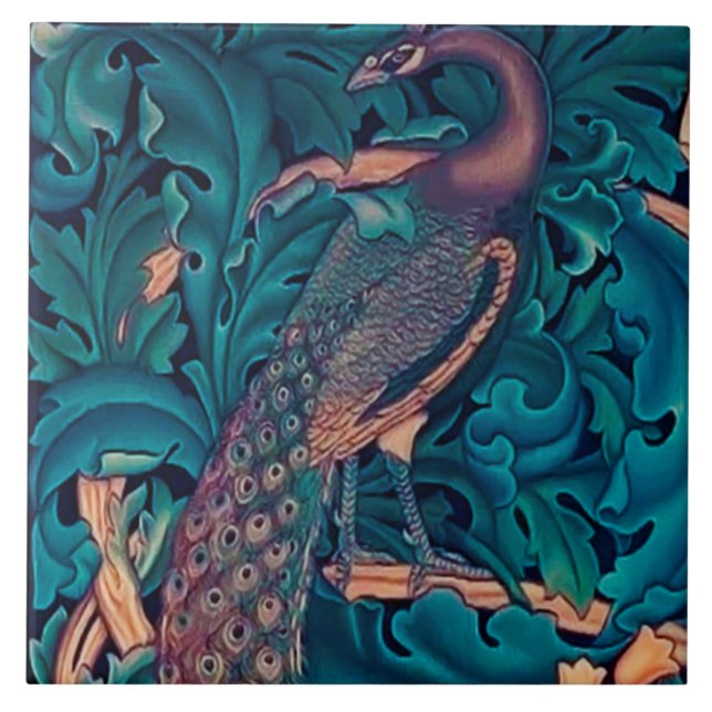 Azulejo Pavo real en el bosque, mosaico cerámico William M (Frente)