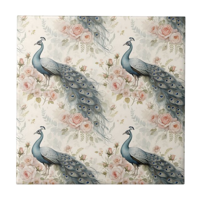 Azulejo Pavo Real Floral Vintage Elegante (17) (Frente)